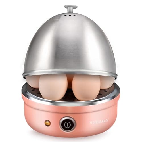 VOBAGA Electric Egg Cooker, Rapid Egg Boiler with Auto Shut Off for Soft, Medium, Hard Boiled, Poached, Steamed Eggs, Vegetables and Dumplings, Stainless Steel Tray with 7-Egg Capacity, Pink