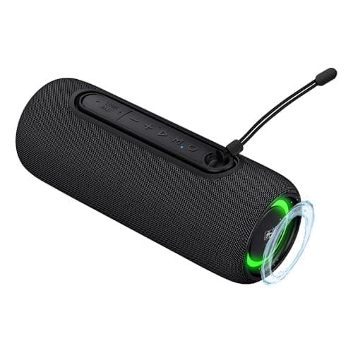 Fisher Portable Bluetooth Speakers IPX5 Waterproof Speaker, 14W PEAK Power Stereo Bluetooth Speaker, RGB Lights, TWS, BT 5.3, Built-in Mic, Hands Free Calling Speakers Bluetooth Wireless, Use Anywhere
