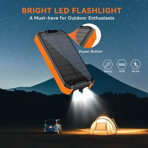 Durecopow Solar Charger Power Bank 49800mAh Wireless Battery Pack PD18W QC3.0 Fast Charging Built in 3 Cables with USB-C 6 Outputs & 2 Inputs for Cell Phone 6