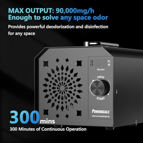 PowerScale Ozone Generator 90,000mg/h O3 Intelligent Control Ozone Odor Eliminator Commercial Ozone Machine Odor Removal, For Home, Car, Pet Room - High Capacity Ionizer Ozone Air Purifier, Black 8