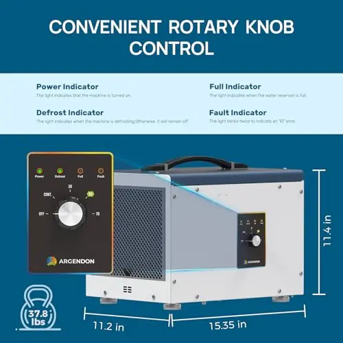 ARGENDON Dehumidifier for Crawlspace Basement, Commercial Dehumidifier with Drain Hose 70 PPD, Compact, Ideal for Water Damage Storage Up to 1000 Sq Ft, 5-Year Limited Warranty 5