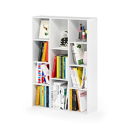 Furinno LUDER Book Shelf, 11-Cube Bookshelf, Reversible Bookcase, 9.4 x 29.1 x 41.7, for Living Room, Bedroom, Home Office, White