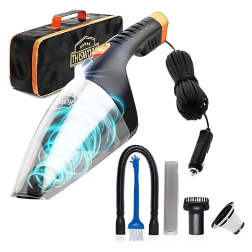 ThisWorx Car Vacuum Cleaner 2.0, Portable Handheld Mini Vacuums Cleaner W/ 16ft Cord, LED Light, Bag, & Attachments- Small Vac for RV, Boats, Travel, Car Accessories, Lightweight