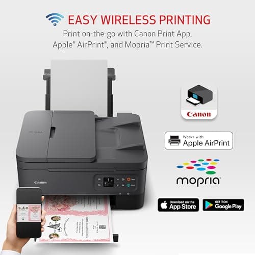 Canon PIXMA TR7020a All-in-One Wireless Color Inkjet Printer, with Duplex Printing, Mobile Printing, and Auto Document Feeder, Black, Works with Alexa 5