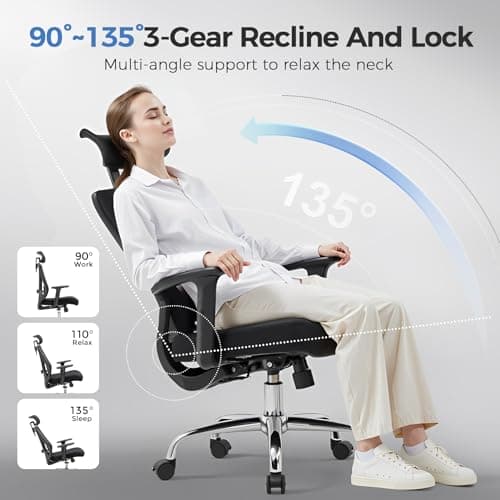COMHOMA Ergonomic Office Chair Big and Tall Gaming Chair with Footrest, 3D Adaptive Lumbar Support & Headrest, High Back Rolling Computer Chair with Wide Seat, Breathable Mesh, ErgoFlex-F26, Black 5