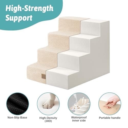 COZY KISS Dog Stairs for Small Dogs, 4 Tier Wider Pet Stairs for Couch and Beds, 17.7" H Non-Slip Dog Steps for Old Cats, Puppy, Small Medium Dogs, 17.7x23.6x17.7 inch, Beige 6