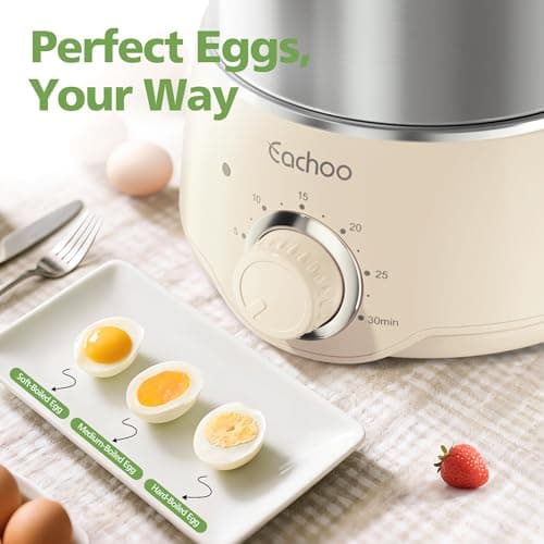 Hard Boiled Egg Cooker - CACHOO 14-Egg Rapid Stainless Steel Egg Boiler with 30-Min Timer & Auto Shut Off, Compact Electric Vegetable Steamer for Cooking, Dishwasher Safe, Beige 5