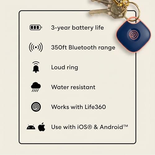 Life360 Tile - Bluetooth Tracker, Keys Finder and Item Locator for Keys, Bags and More. Phone Finder. Both iOS and Android Compatible. 4-Pack (Colors) 8