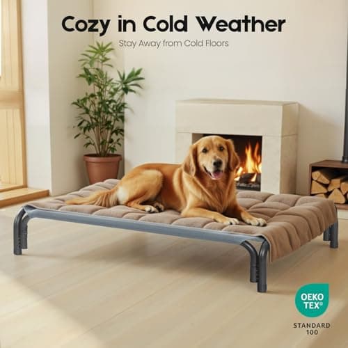 Elevated Dog Bed Raised Outdoor Dog Cot for Large Dogs, Installation Requires No Tools, Frame with Washable Cooling Breathable Mesh Anti-Slip Feet, Indoor Pet Bed, Grey, 43.3 Inches 9