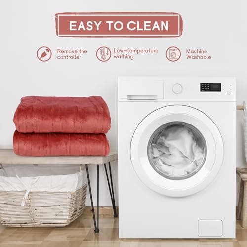 Minervada Heated Electric Blanket Queen Size 84''x90'', Dual Controller Soft Flannel with 5 Heat Settings 10 Hour Auto Off Large Blanket for Bed- Brick Red 6