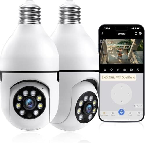 WESECUU Light Bulb Security Camera, 5G& 2.4GHz WiFi 2K Security Cameras Wireless Outdoor Motion Detection and Alarm,Two-Way Talk,Color Night Vision,Human Detection, Camera Light Bulb Easy to Install