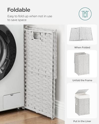 SONGMICS Laundry Hamper with Lid, 17.2 Gallon (65 L) Synthetic Rattan Clothes Laundry Basket with Lid and Handles, Foldable, Removable Liner, Cloud White ULCB165W01 8