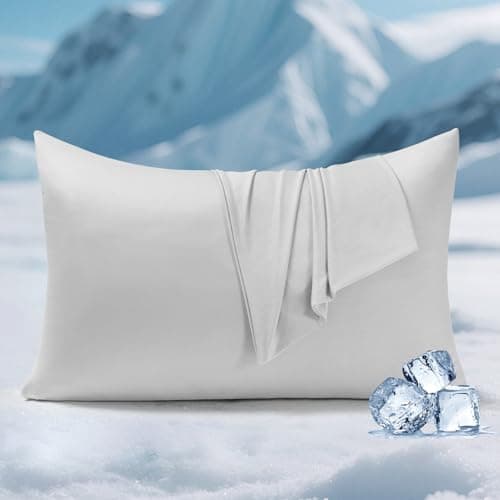 Elegear Cooling Pillow Cases for Hot Sleepers, Clean Fabric Silver Infused Cooling Pillowcase Q-Max>0.5, Soft Silky Pillowcases for Hair & Skin, Summer Zipper Pillowcase Cover Set of 2-Standard, Gray