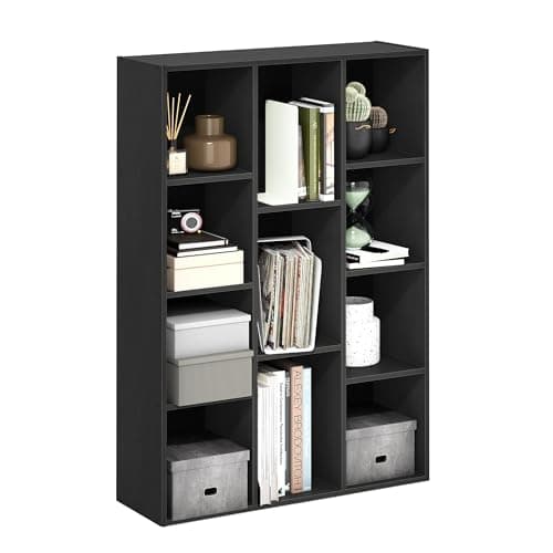 Furinno LUDER Book Shelf, 11-Cube Bookshelf, Reversible Bookcase, 9.4 x 29.1 x 41.7, for Living Room, Bedroom, Home Office, Blackwood
