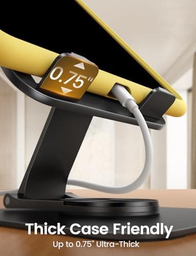 Lamicall Adjustable iPad Stand for Desk - [Ultra-Slim Foldable][360°Rotation] Tablet Stand with Heavy-Duty Base, Tablet Holder Gifts for 4.7-13" Devices, 2025 iPad Pro Air Mini, Kindle, iPhone 17 Pro 5