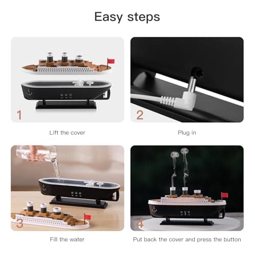 HIROGA Titanic Humidifier 250ml, Essential Oil Diffuser Cool Mist Ultrasonic Aroma Aromatherapy Diffuser with Remote Control 7 Light 2 Mist Mode Auto Shut-Off for Bedroom Office Hotel(Black White) 7