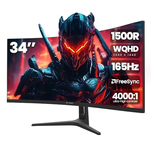 CRUA 34 Inch Ultrawide Gaming Monitor, WQHD 3440X1440P 144Hz/165Hz Curved Monitor, 21:9 1500R 99% sRGB Computer monitor Support AMD Freesync, HDMI 2.1 & Displayport 1.4, Wall Mountable/Tilt Adjustable