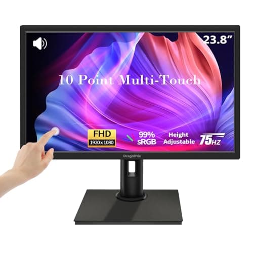 23.8 Inch Touchscreen Monitor FHD 1920x1080P, Height/Pivot/Swivel/Tilt Adjustable Desktop PC Touch Display with Built-in Speakers, HDMI, VGA, Type-B, 75Hz Computer Touch Screen Monitor, VESA, Black