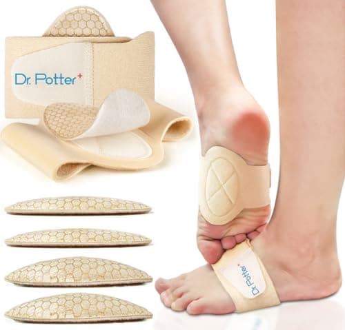 DR. POTTER+ Arch Support Sleeves for Plantar Fasciitis Relief, Adjustable Compression Bands with Removable Arch Support Pads for Fallen Arches, High Arch, Flat Feet, Feet Pain Relief - Beige