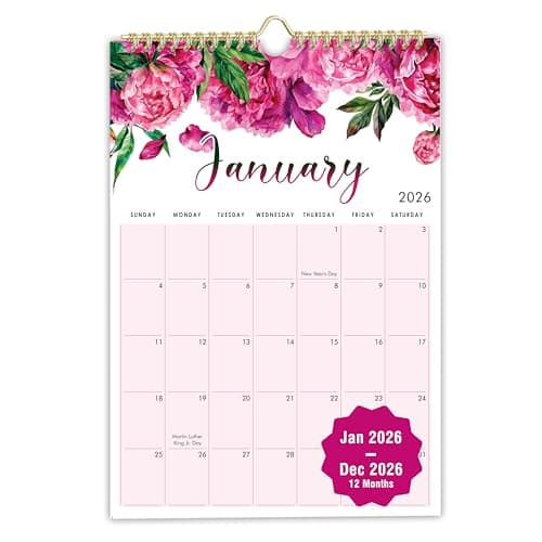 mudrit 2026 Wall Calendar,12 months large floral Calendar runs from Jan 2026 - Dec 2026, Spiral Bound for Office, Home, Business, School Appointment Planning: Size 12" X 17"
