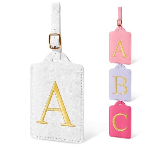 Initial Luggage Tags for Suitcases, Cute Embroidered Letter Luggage Bag Suitcase Identifier Name Baggage Tag, PU Leather Travel Luggage Tags, Bag Tags for Men Women Kids Luggage Handbags(White A)