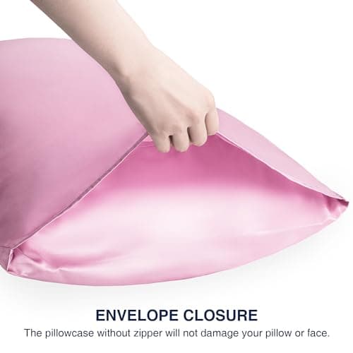 EXQ Home Silky Satin Pillowcase for Hair and Skin,Pink Soft Cooling Pillow Cases Standard Size Set of 2 Satin Pillow Case with Envelope Closure, Gifts for Women Men 6