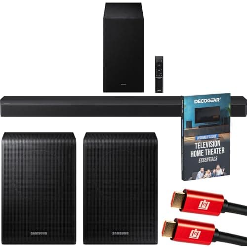 Samsung B-Series Soundbar HW-B750F 5.1 ch Subwoofer (2025) Bundle with SWA-9250S Wireless Rear Speakers, 2X 4K HDMI Cable and Deco Gear Complete Home Theater Beginner's Guidebook