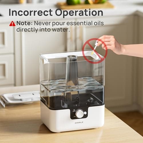 CHIVALZ 6L Humidifiers for Bedroom Large Room Home, Cool Mist Top Fill Humidifiers for Baby Nursery and Plants, 26dB Quiet, Nightlight, Up to 50 Hours, Oil Diffuser 1 Pack + 2 Mist Outlets White 8