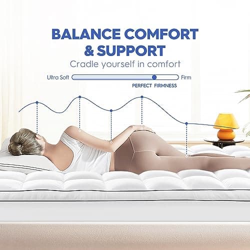 USKRIGE King Mattress Topper, Extra Thick Cooling Mattress Pillowtop for Back Pain, Plush Mattress Pad Protector with 8-21 Inch Elastic Deep Pocket 6d Down Alternative Filling 6
