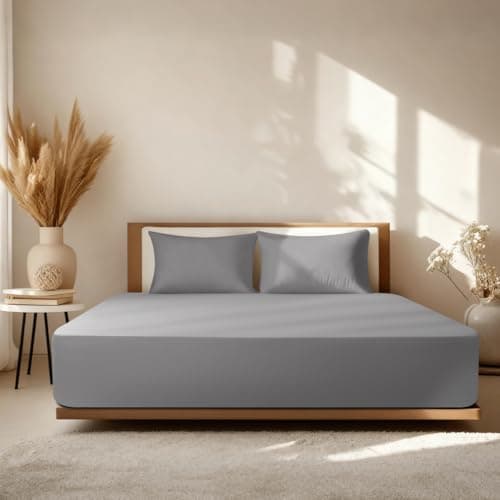 Baigee Fitted Sheet Queen, 100% Cotton, Premium Hotel-Quality Feel, Breathable and Durable, Deep Pocket 15–18”(60"x80",Dark Grey)