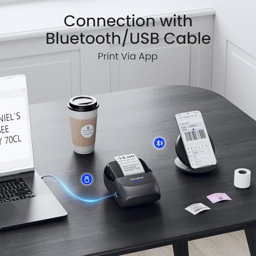 CLABEL Label Maker Machine with Tape, 221B Thermal Bluetooth Label Printer 2 Inch Portable Barcode Inkless Sticker for Small Business, Retail Office,Office, Home, Came with 1 Roll Label (Grey) 5