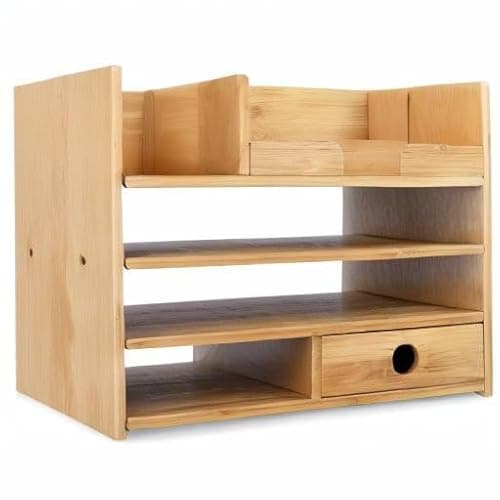 Navaris Bamboo Desk Organizer - Wood Desktop Storage Drawers and Compartments for Organizing Stationery, Documents, Files, Office Accessories 8