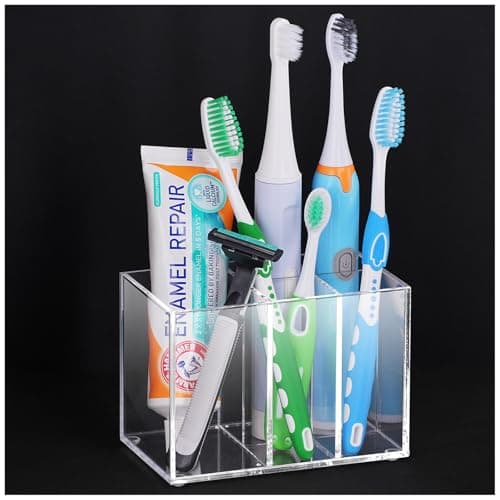 Acrylic Toothbrush Holder for Bathrooms, 5 Slots Clear Toothbrush Holder, Bathroom Accessories Organizer for Toothpaste and Toothbrush
