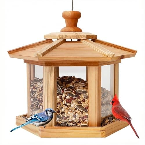 Solution4Patio Bird Feeder for Outdoors - USA Cedar Hexagon Gazebo Bird Feeders with Vented Mesh Tray, Easy-Clean & Fill Design 9.6" Dia. X 8.7" H 3.2-lb Capacity