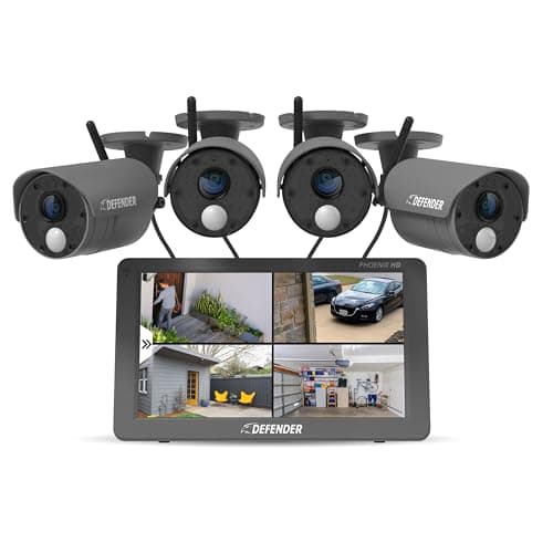 Defender PhoenixHD Wireless Security Camera System with 10.1” Touchscreen Monitor, 4 Outdoor 1080P HD Night Vision Cameras, Plug & Play Home Security System, Two Way Talk, No WiFi Required