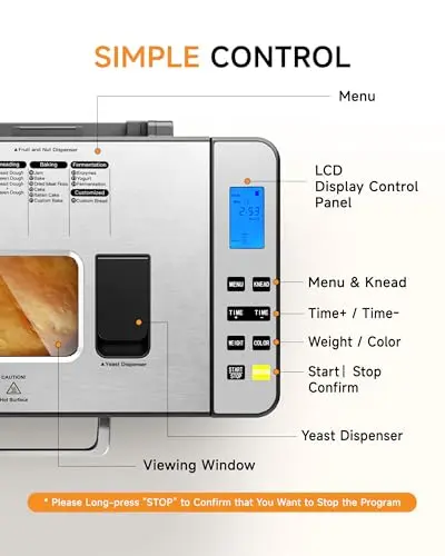 Gleedelish 2LB Bread Maker Machine, 25 in 1 Programmable Bread Maker, Bread Machine with Fruits & Nuts Dispenser for Beginner, Breadmaker with Nonstick Ceramic Pan, Gluten-Free, Recipe, Gifts 8