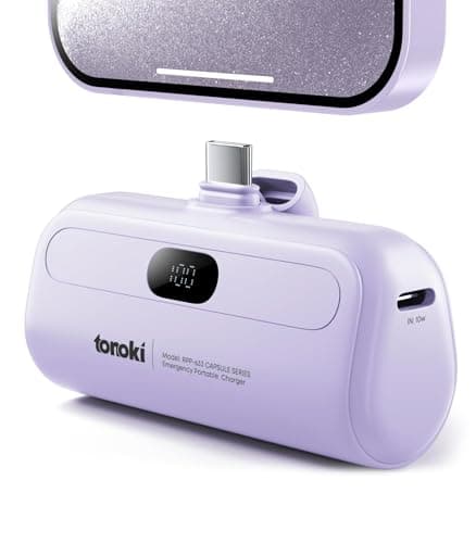 TONOKI 5000mAh USB-C Portable Charger - for iPhone 15/16/17, Android (Samsung, Pixel, Motorola, OnePlus, Xiaomi, LG) and Other USB-C Devices - Small Power Bank with LED Display (Purple, USB Type C)