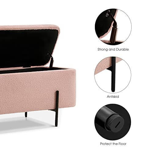 MCombo Storage Ottoman Bench, Teddy Fabric Upholstered Footstool with Storage Space, Bed End Bench for Bedroom, Living Room, Entryway W709 (Pink) 7