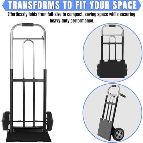 IRONPOW Folding Hand Truck Dolly - 600 LB Capacity, Heavy-Duty Wheels and Compact Design for Moving Heavy Loads in Warehouses, Offices, Homes, and Shopping 6