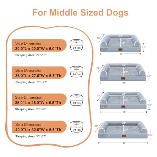Large Dog Bed Orthopedic Washable: Beds Bolster XL Bed Large Big Dogs Memory Foam Couch Sofa Waterproof with Removable Cover 6