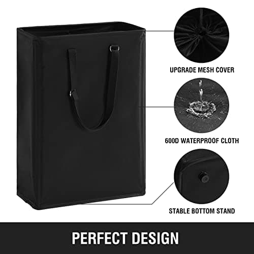 Slim Laundry Hamper with Adjustable Long Handles, 45L Small Laundry Baskets with Mesh Top, Narrow Dirty Clothes Hamper for Bedroom, Closet, and Bathroom - Black 5
