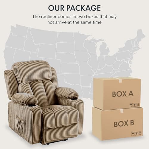 FLEXISPOT XL31 Power Lift Recliner Chair for Elderly, Electric Lift Chair with Massage & Heat, Corduroy Reclining Sofa w/Cup Holders, Side Pockets for Living Room Bedroom(Medium Size,Khaki) 7