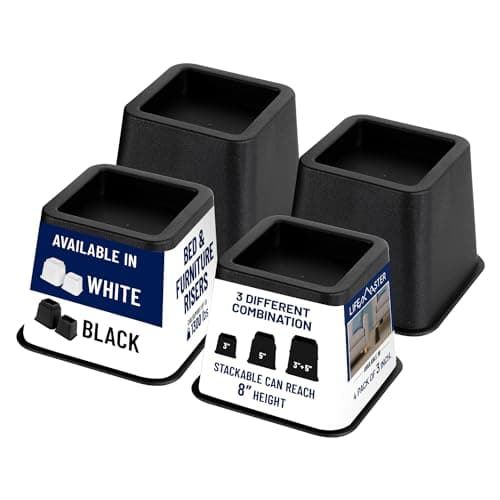 Lifemaster Furniture Riser Set - 4 Pieces Non-Slip Design Furniture Leg Riser fits with Bed, Chair, Table, Sofa, Desk, and Couches - Black