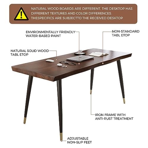 Sihtengxxhongs Modern Simple Style 55" Standing Desk Study Computer Desk - Black Metal Frame, Solid Wood Planks, for Home Office Bedroom 7