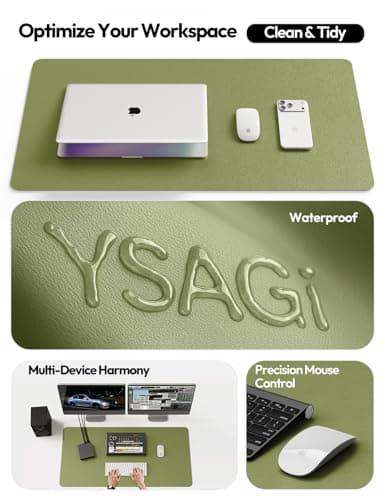 YSAGi Leather Desk Protector, Office Mat, Large Mouse Mat, Non-Slip PU Leather Blotter, Laptop Desk Pad, Waterproof Writing Pad for Office and Home (Green, 23.6" x 13.8") 8