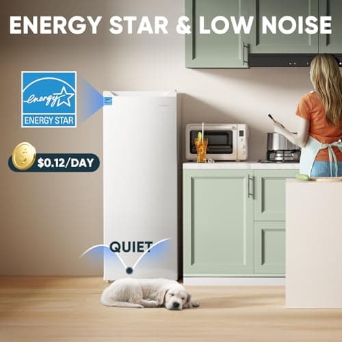 Upstreman 7.0 Cu.Ft Convertible Upright Freezer with Large Capacity, Convertible Design, Energy Saving, Quiet Operation, Removable Shelves, Suitable for Basement, Dorm, Apartment, Office, White-UF70 5