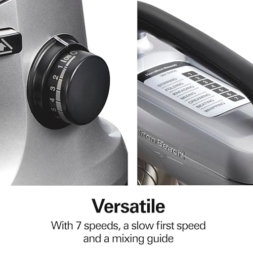 Hamilton Beach Electric Stand Mixer, 4 Quarts, Dough Hook, Flat Beater Attachments, Splash Guard, 7 Speeds with Whisk, Easy-Carry Top Handle, Silver 5