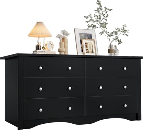 YESHOMY Dresser for Bedroom, 6 Drawer Dressers, Wide Storage Organizer Chest and TV Stand for Bedroom, Living Room, Hallway, Dormitory, Dark Black