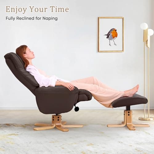 Susalt Swivel Recliner Chair with Ottoman, Stylish Faux Leather Recliner Chairs for Adults, 360° Swivel Reclining Chair for Living Room, Study, RV Recliners, Ottoman Chair, Dark Brown 8