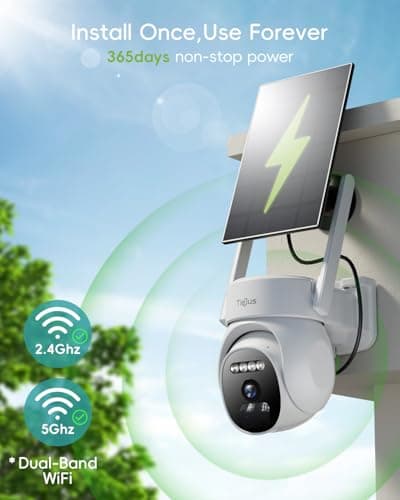 TIEJUS 5G Security Cameras Wireless Outdoor, 2K Solar Cameras Outdoor Wireless, Home Security Surveillance Camera, 360° PTZ/Color Night Vision/2Way Talk/Compatible with Alexa/IP66 Waterproof (White) 5